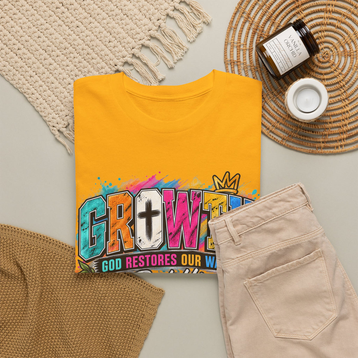 T-Shirt — "GROWTH: God Restores Our Ways, Trust Him" Colorful Faith Graphic