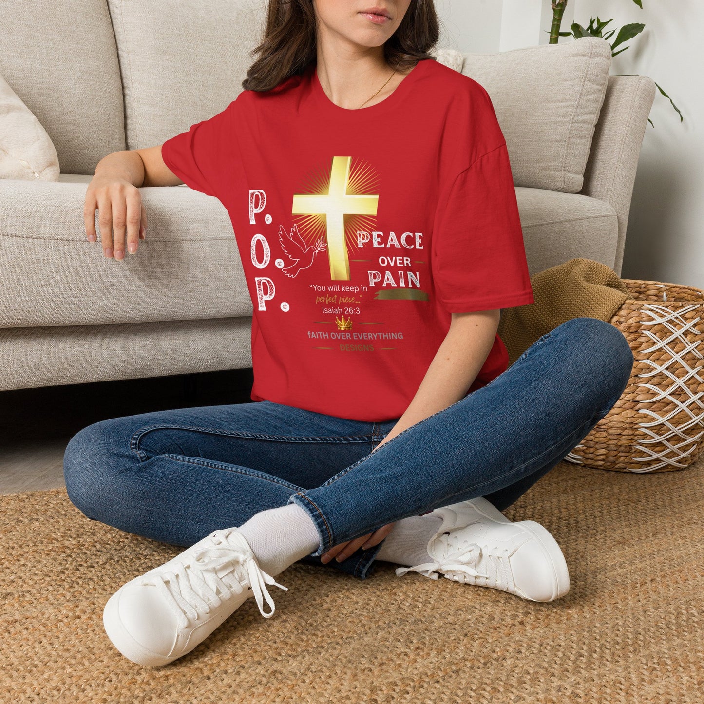 Peace Over Pain T-Shirt — Christian Cross & Dove Faith Graphic