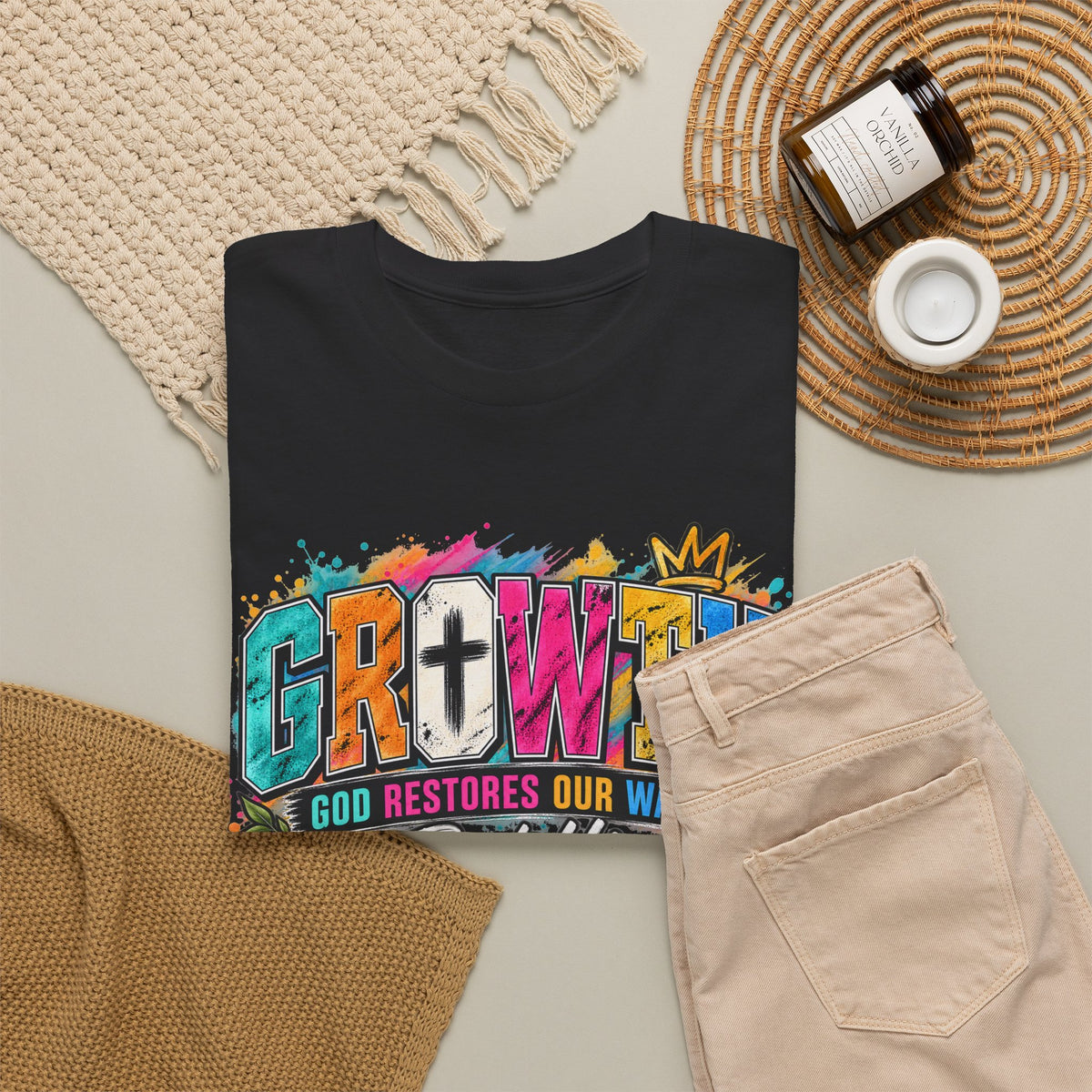 T-Shirt — "GROWTH: God Restores Our Ways, Trust Him" Colorful Faith Graphic