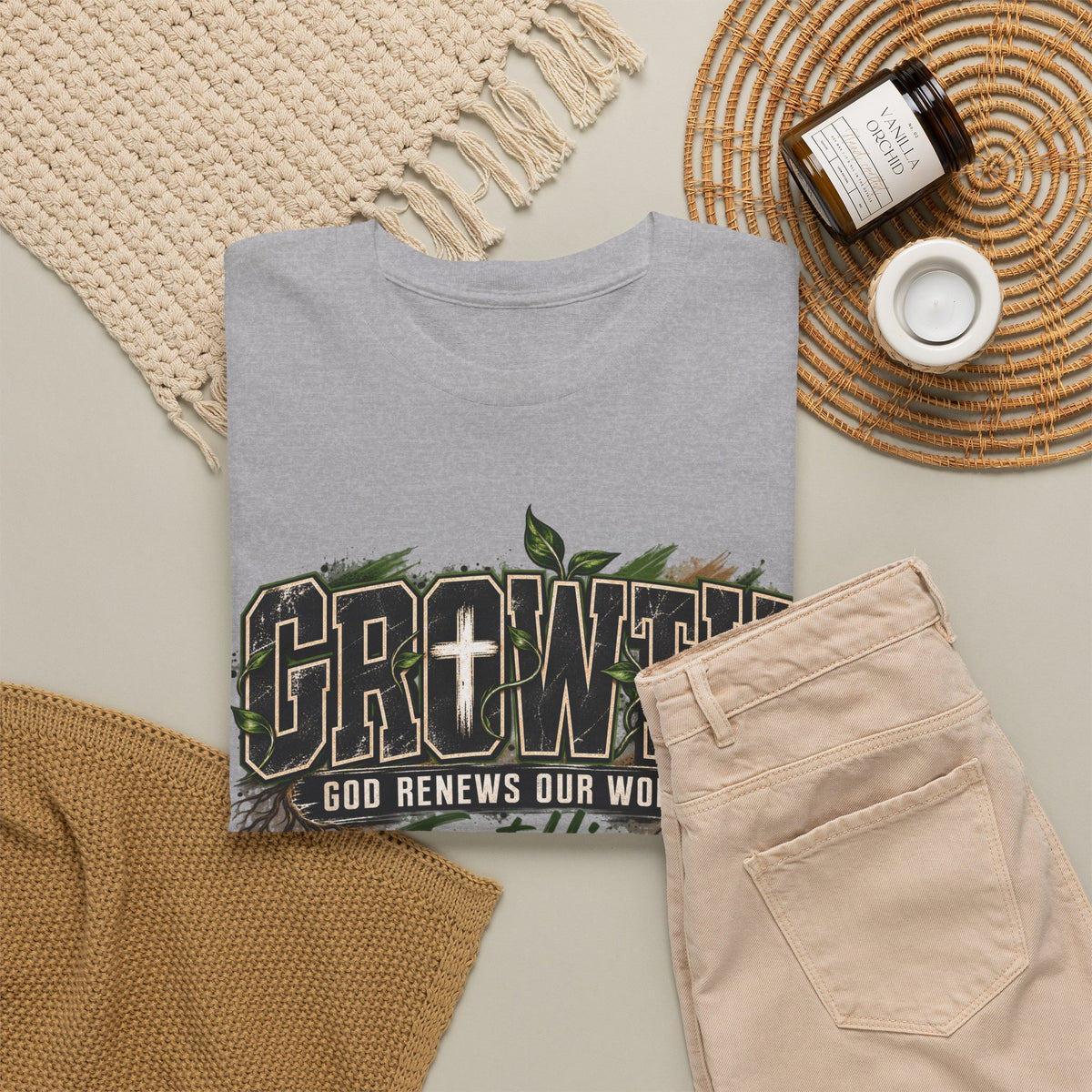 Growth "Trust Him" Christian T-Shirt — God Renews Our Worth Faith Tee