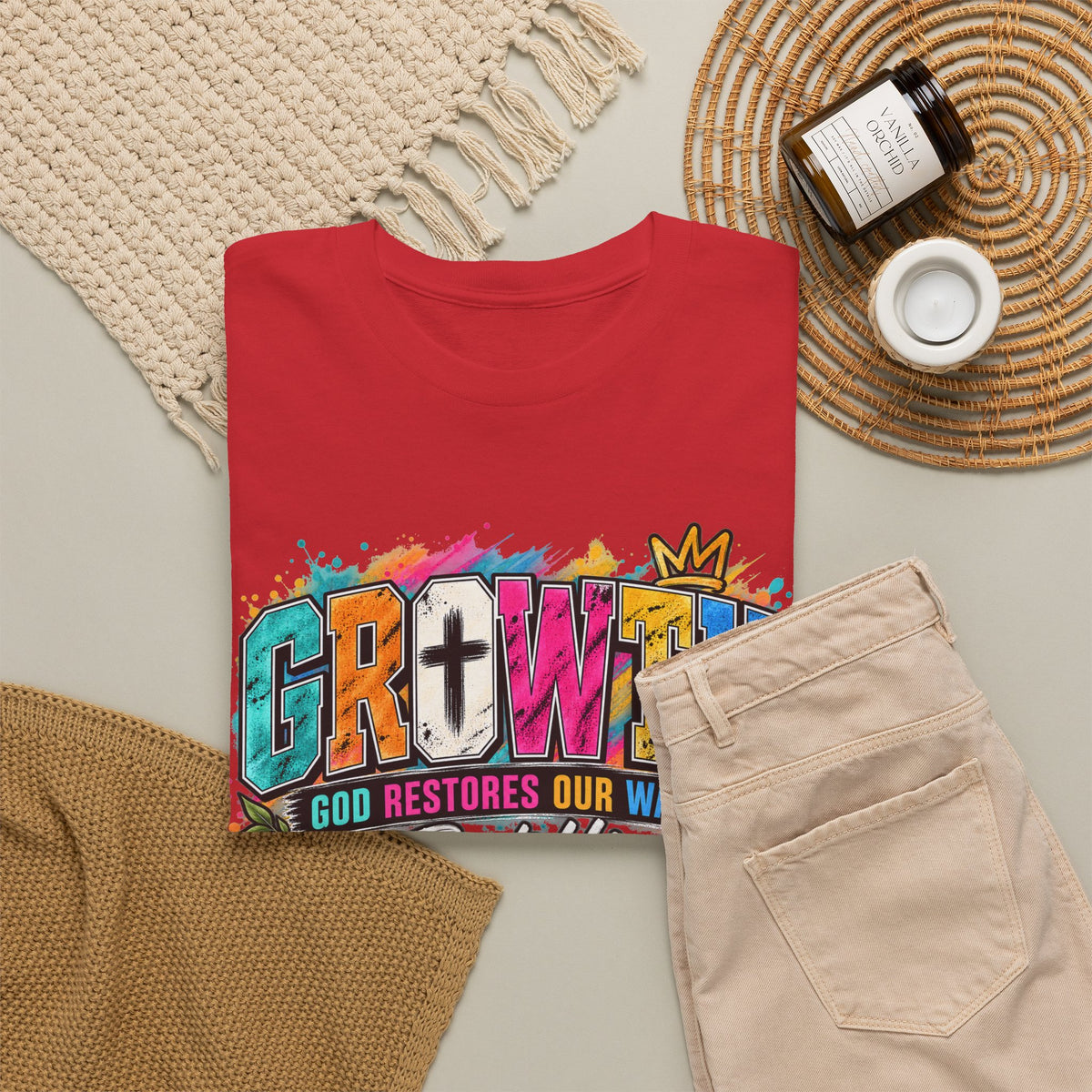 T-Shirt — "GROWTH: God Restores Our Ways, Trust Him" Colorful Faith Graphic
