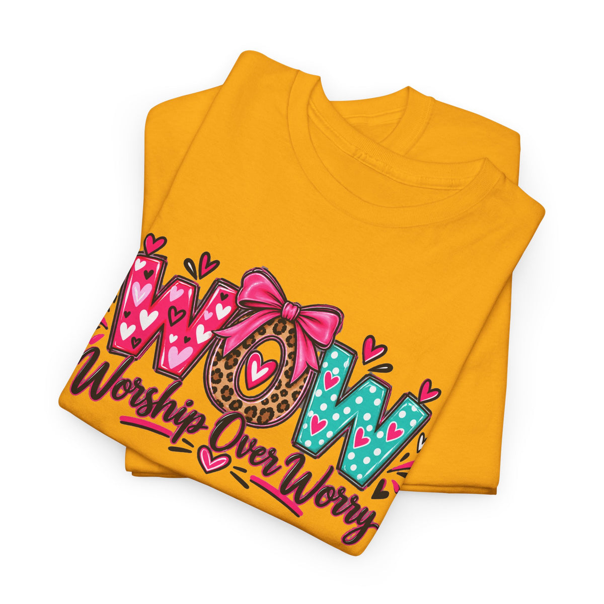 W.O.W. "Worship Over Worry" Graphic Tee — Faith-Inspired Christian Shirt