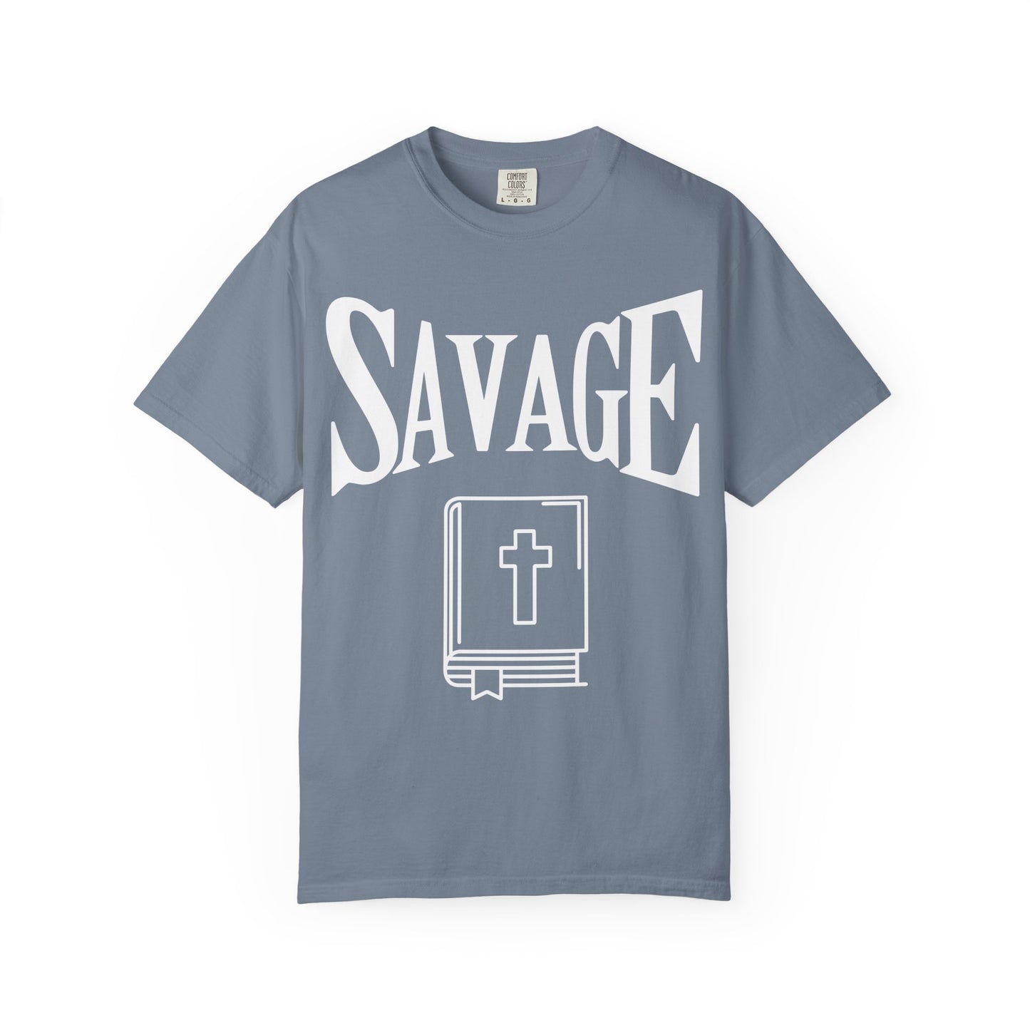 T-Shirt — "SAVAGE" Graphic Tee with Bible Icon (Edgy Faith Streetwear)