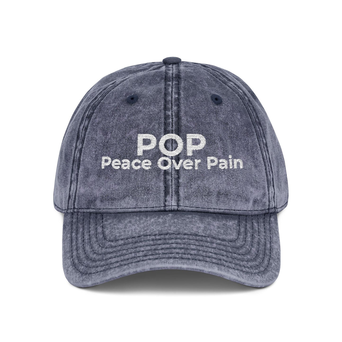 Vintage Embroidered Cap — “POP Peace Over Pain” Red Distressed Hat