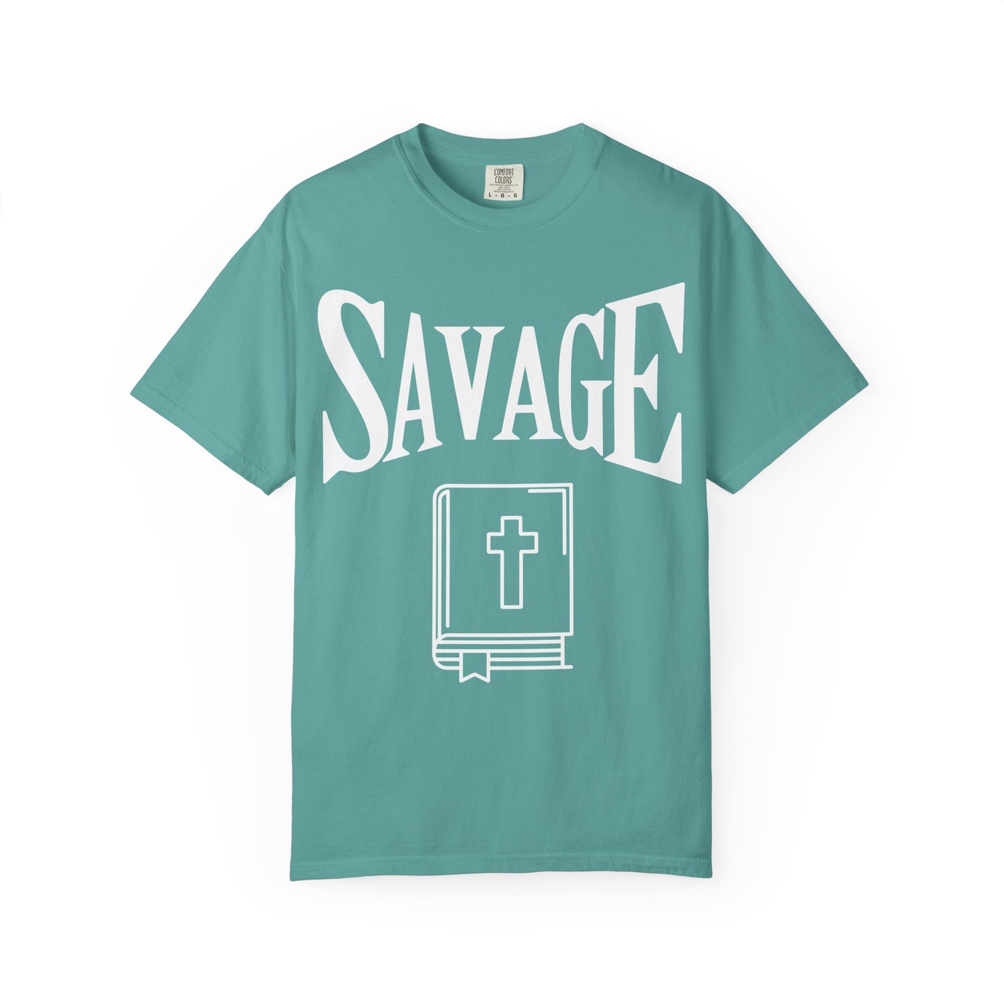 T-Shirt — "SAVAGE" Graphic Tee with Bible Icon (Edgy Faith Streetwear)