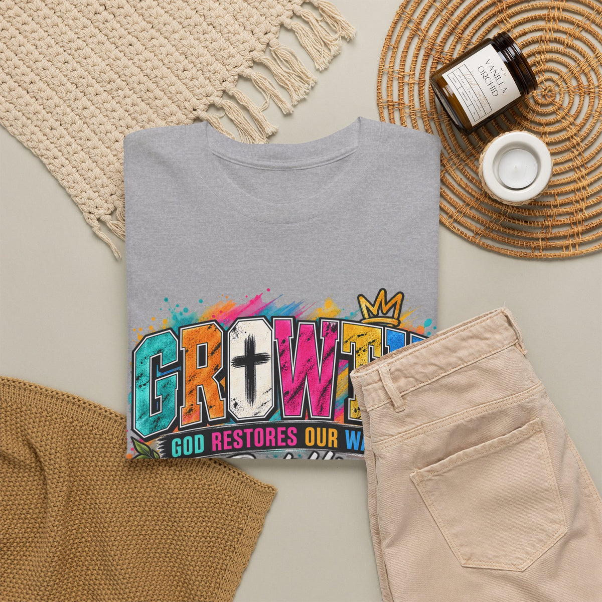 T-Shirt — "GROWTH: God Restores Our Ways, Trust Him" Colorful Faith Graphic