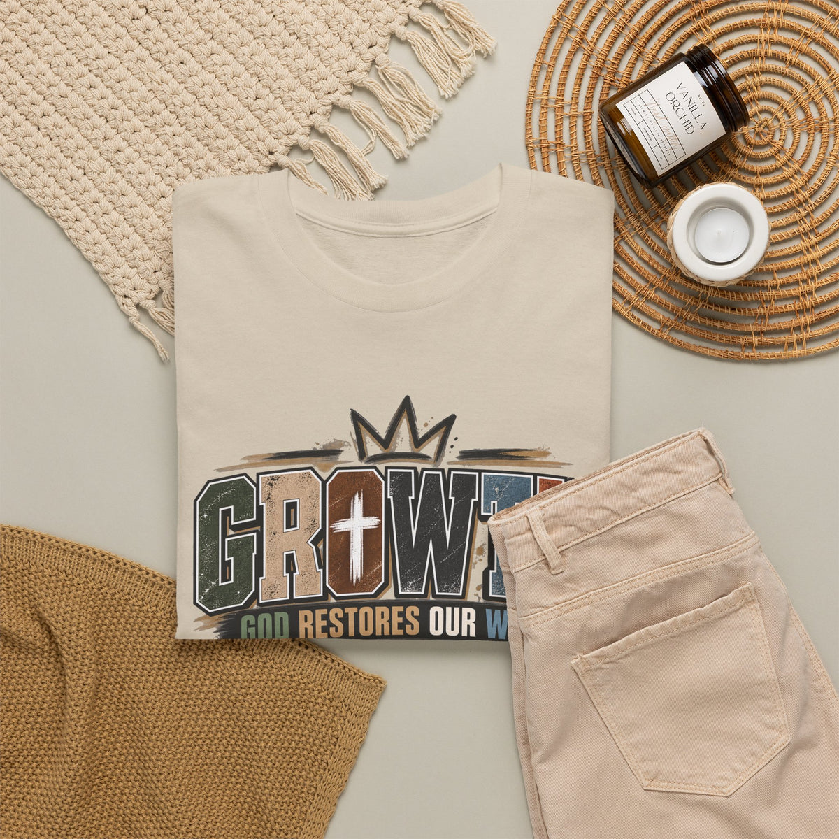 Growth Faith T-Shirt — "God Restores Our Ways, Trust Him" Christian Tee