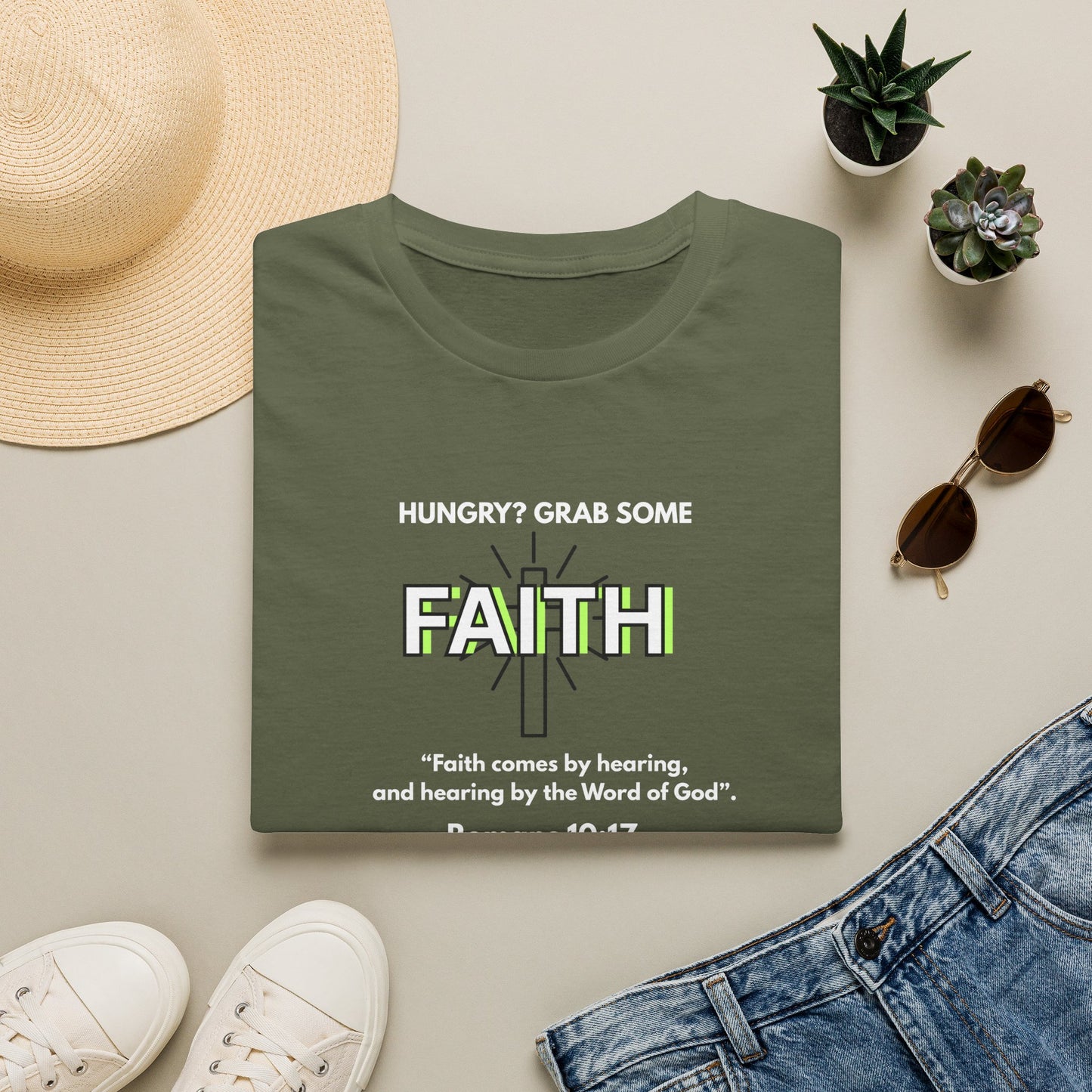 Faith T-Shirt — "Hungry? Grab Some Faith" Inspirational Christian Tee